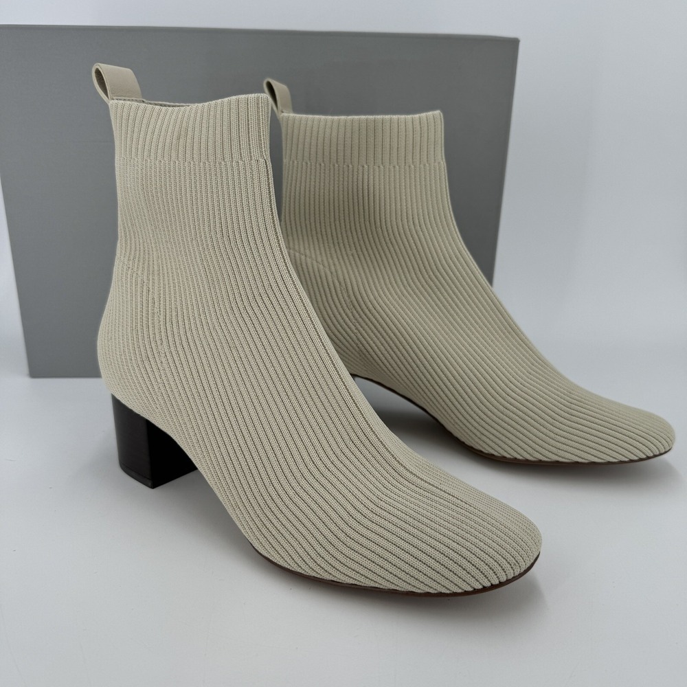 Everlane The Glove Boot Bone Size 10 Womens Stretch Rib Knit Ankle Bootie NEW